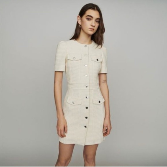 Maje White Rillio Tweed Mini Dress - Picture 1 of 6